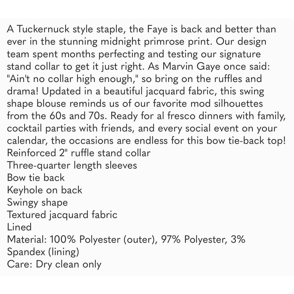 Tuckernuck Midnight Primrose Jacquard Faye Blouse NWT size XXS - Picture 6 of 7